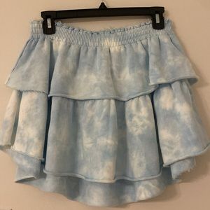 LoveShackFancy Ruffle Tie-Dye Blue Mini Skirt
